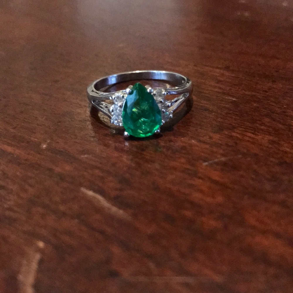 QVC Sterling CZ Tear/Pear Emerald Ring